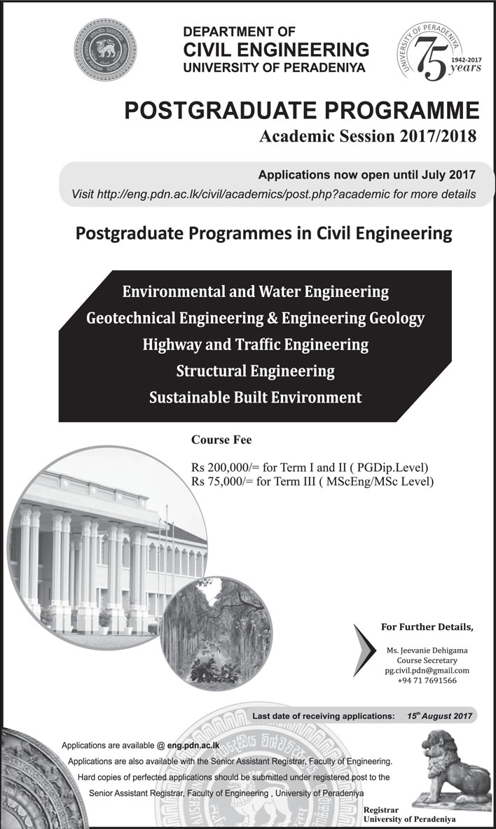 Postgraduate Programmes in Civil Engineering - University of Peradeniya